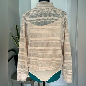 BCBGMAXAZRIA Pink Nude Semi-Sheer Long-sleeve Bodysuit